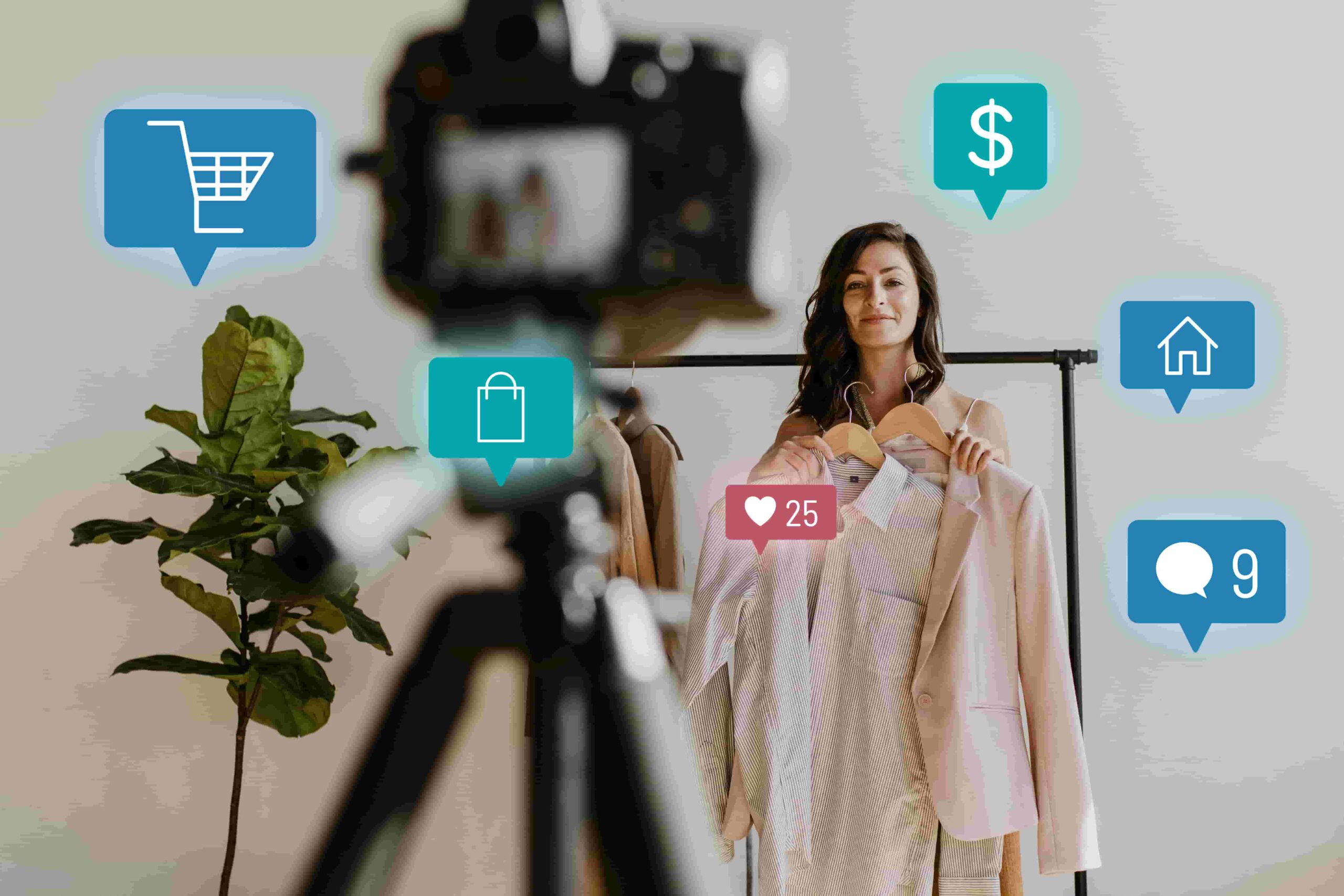 Woman live streaming for an online shopping campaign.
