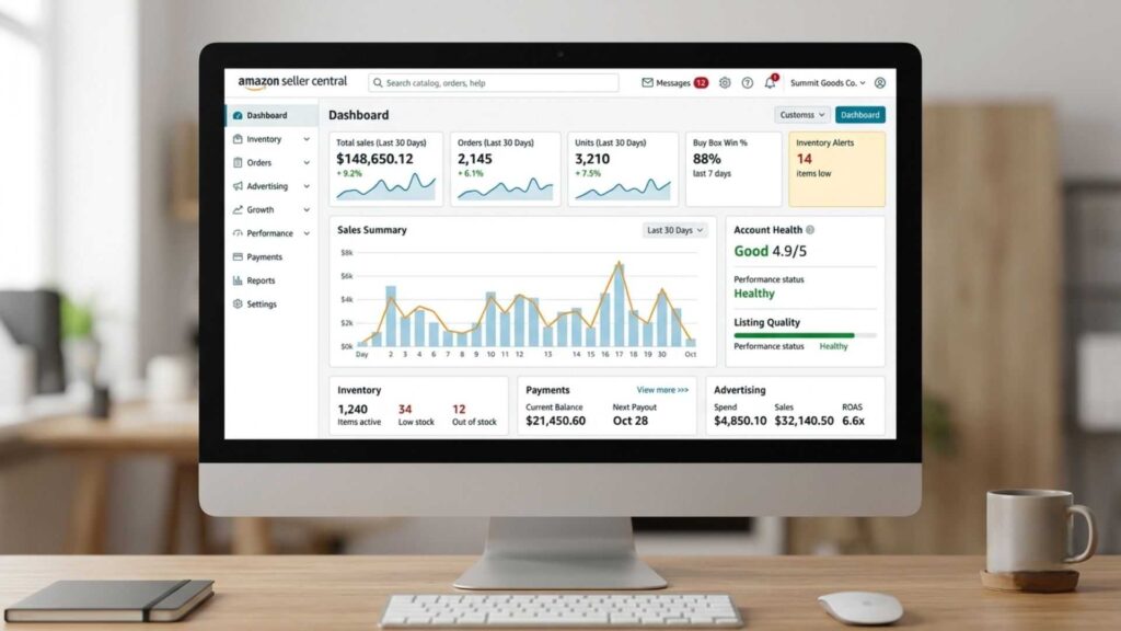 amazon seller central dashboard real-time data analytics
